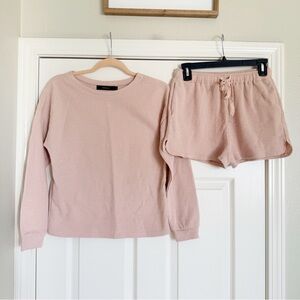 Amazon Zesica Beige Pink Long Sleeve Waffle Lounge Set